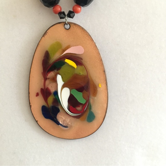 Beaded Necklace With Vintage Reversible Cloisonné Pendant - Picture 10 of 12